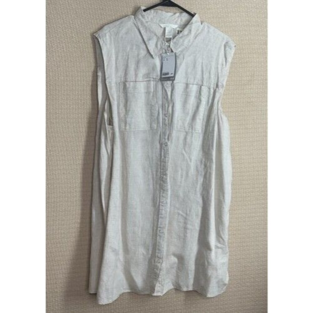 NWT H&M 100% Linen Button Front Lagenlook Shift Mini Dress Shirt Women Size XL - Picture 10 of 12